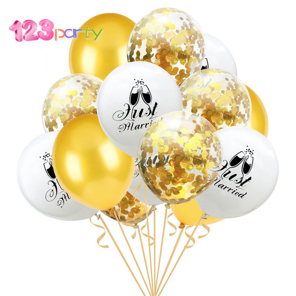 123 Party 15Pcs Wedding Decoration Confetti Balloons Mr to Mrs Printing Just Married Balloon Party Decorations