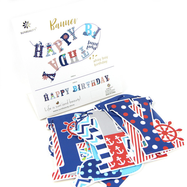 Happy Birthday Party Decorations Kids 1ps/set Red Navy Blue Banner Sea Nautical Themed Party Supplies For Boy