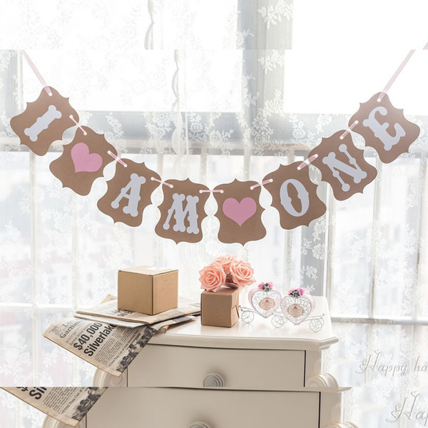 LVOERTUIG 1st Birthday Party Decoration I AM ONE Banner Garland Photo Props Decor Sign Baby Girl Boy Gift(I AM ONE)