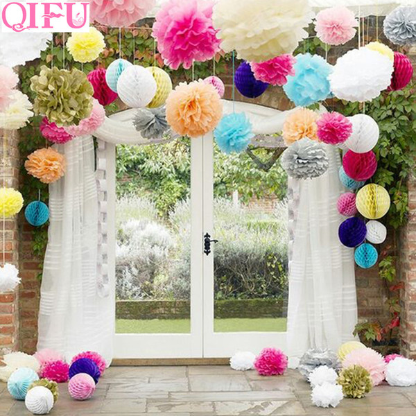 QIFU 5pcs Wedding Decoration Table PomPom Tissue Paper Birthday Party Decor Background Accessories Baby Shower Weeding Decor