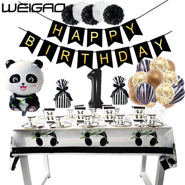 WEIGAO Birthday Panda Party Disposable Set Tableware Paper Plate Paper Napkins Glands Baby Shower Birthday Party Decorations Kid