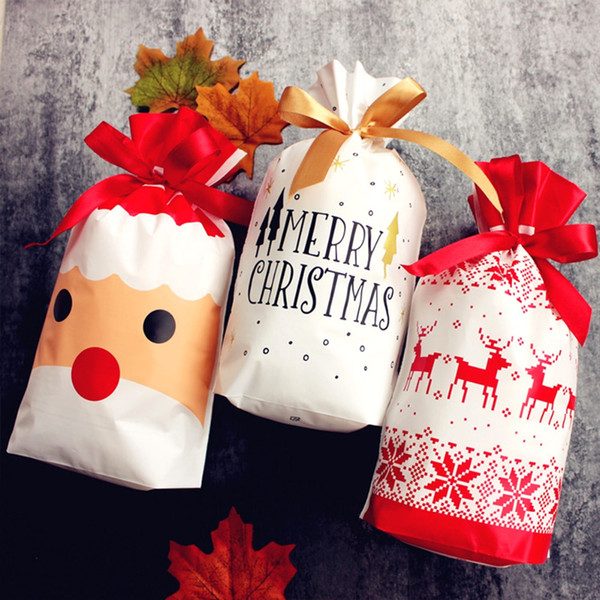 50pcs Merry Christmas Gift Bags Santa Claus Xmas Tree Decor Packing Bags Happy New Year Christmas Candy Bags Navidad 2020