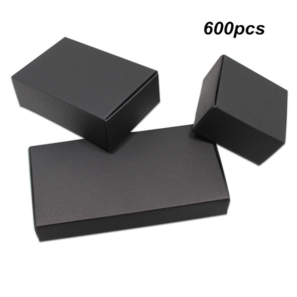 600Pcs Variety of Sizes Black Craft Paper Wedding Party Gift Packing Box for Jewelry Pearl Kraft Paper Handmade Soap Package Box for Cookies