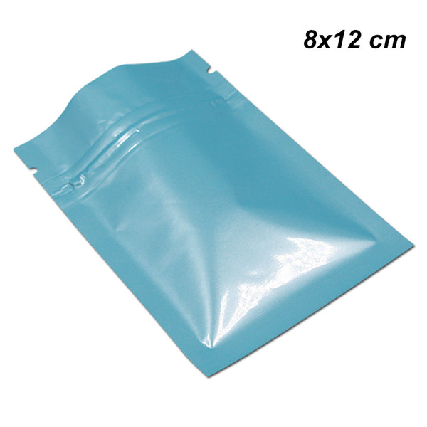 Glossy Blue 8x12 cm Alumninum Foil Ziplock Resealable Food Grade Storage Bags Mylar Foil Zip Lock Food Pouch for Cookies Candy Sample Nuts