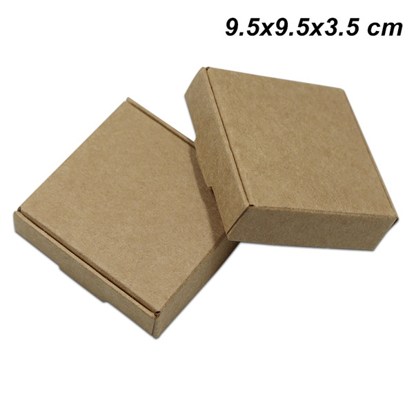 Brown 20pcs/lot 9.5x9.5x3.5cm Kraft Paper Wedding Boxes for Ornament Jewelry Wrap Cookie Cardboard Handmade Soap Candy Storage Packing Boxes