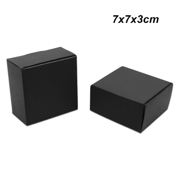 50pcs/Lot 7x7x3cm Kraft Paper Black Birthday Party Gift Box for Pearl Jewelry Craft Arts Package Box Cake Packing Boxes for Cookie Chocolate