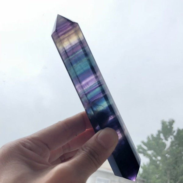 1 piece beautiful fluorite point colorful fluorite double arrow 8-13cm healing crystal grid meditation crystal tower