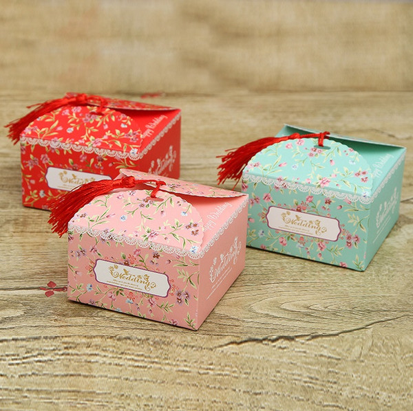 100pcs Baby Shower Flower Printed Cube Candy Box Gift Sweets Box Party Show Favor Box Party Decoration kids birthday party decorations