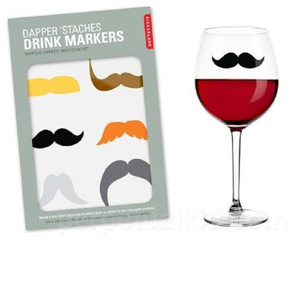 Staches Silicone Drink Markers, Set of 6 New For Wedding Table Deco Red Wine Cup Glasses Marker