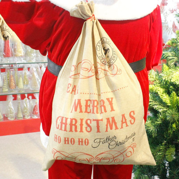 LINMAN 1PC Gift Bag Christmas Drawstring Canvas Santa Sack Rustic Vintage Christmas stocking bags Decoration FREESHIPPING