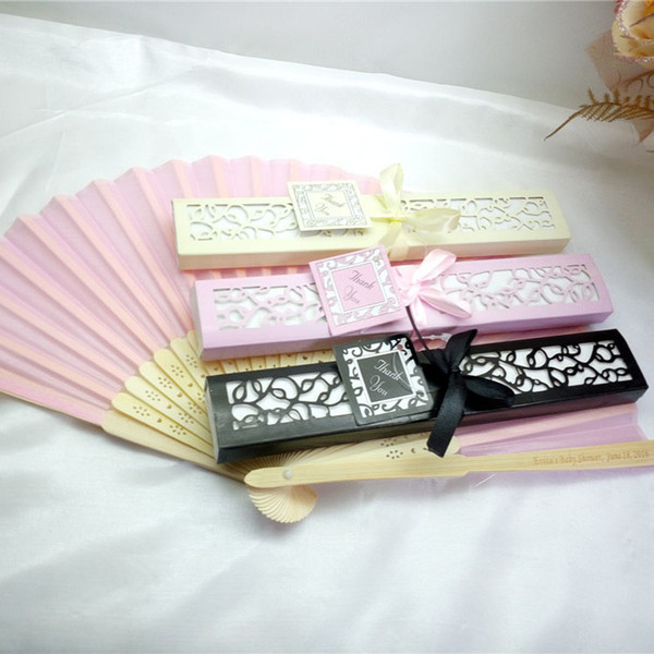 Luxurious Silk Fans&paper boxbest wedding gifts party favor White pink beige black