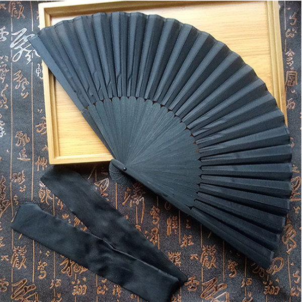 men's Folding Black plain silk fan Wedding Party