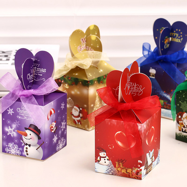 New Happy Christmas Bow Gift Box Cute Candy Chocolate Dessert Paper Boxes Christmas Apple Box Christmas Eve Gift Boxes 12pcs