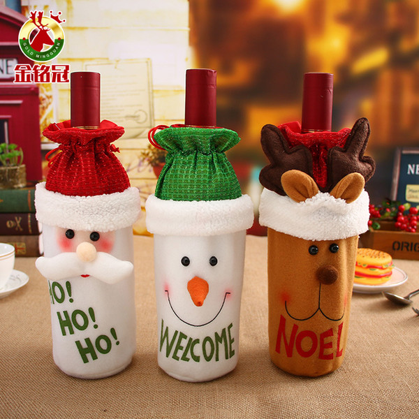 6pcs/lot Christmas Decor Dinner Table Santa Red Bottle Cover Bags High Grade Navidad Pretty Snowman Reindeer Gift Bags Wholesale