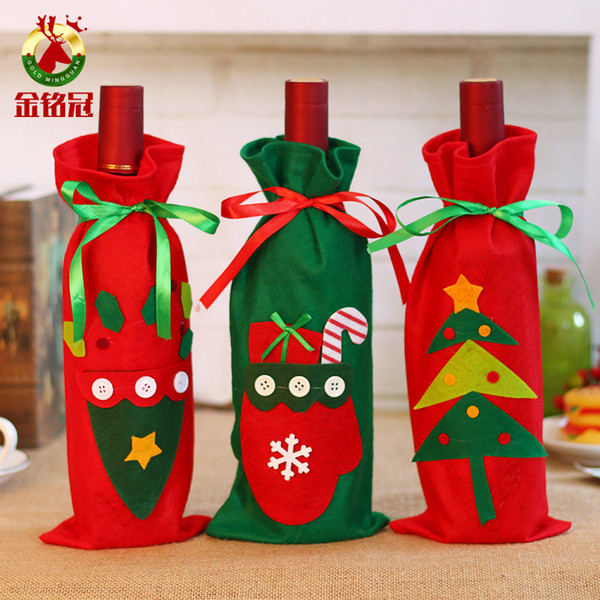 12pcs/lotChristmas Red Wine Bottle Sets Cover Gift Bags Champagne Navidad Gifts Dinner Table Decor for Xmas Home Party Ornaments