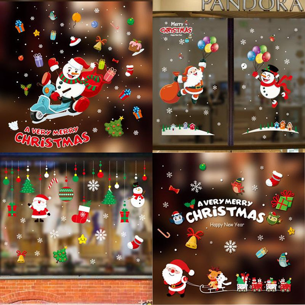 Christmas Decoration Window Glass Stickers Merry Christmas Santa Claus Snow PVC Removable Wall Sticker for Xmas Home Decals