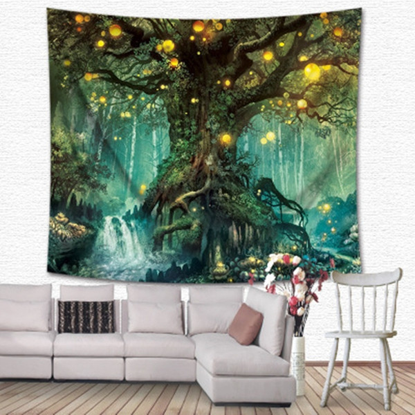 Fashion Fantasy Starry Night Forest Printing Polyester Tapestry Wall Decor Living Room Art Wall Hanging Bedspread Yoga Mat Blanket