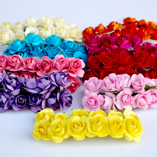 Bulk Sale 144pcs 1cm cheap Artificial Paper flowers for Wedding car fake Roses Used For decoration Candy box DIY wreath Handmade