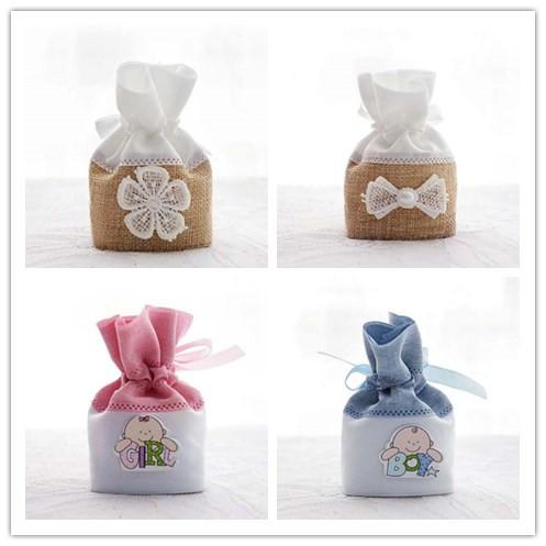 4 style choose--50pcs 11*7.3cm linen wedding favor bags for party guest , baby shower chocolate bags