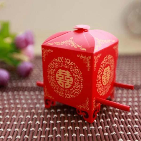 50pcs 5.5*5.5*9cm Red Bridal sedan chair Wedding Candy box Wedding Favor box Novelty Wedding Favors holders Design