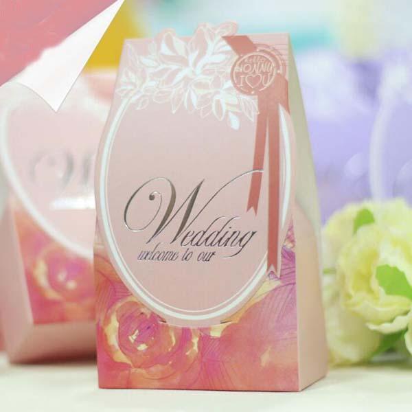 New Arrivals--50pcs pink Purple color paper wedding candy boxes party Favor boxes sweet gift boxes