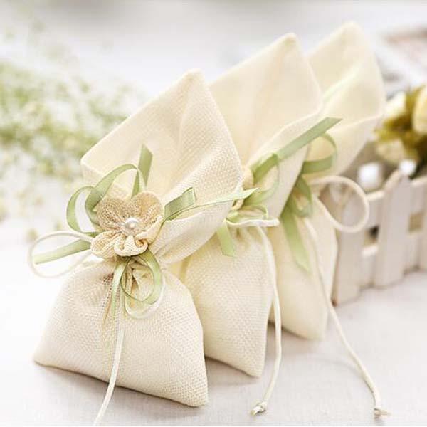 30pcs 19cm*10cm linen wedding gift bags with flower party Favors Bags chocolate bags