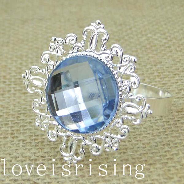 50pcs/lot High Quality blue Gem Silver Plated Napkin Rings Wedding Favors Decoration Napkin Cloth Rings