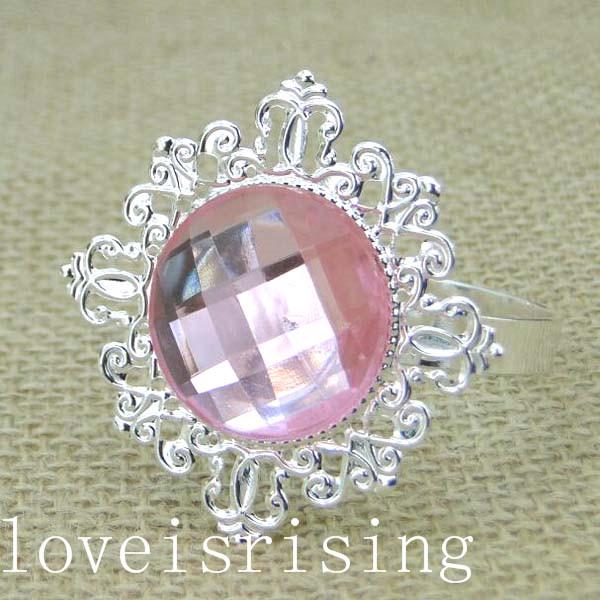 50pcs/lot High Quality pink Gem Silver Plated Napkin Rings Napkin Holder Wedding Favors Decoration Napkin Cloth Rings