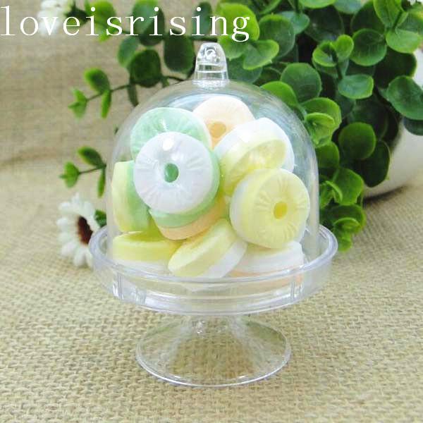 5 colors pick--20PCS Acrylic Clear Mini Cake Stand Wedding Favors Boxes Baby Shower Birthday party Sweet Table Reception Decor Candy Boxes