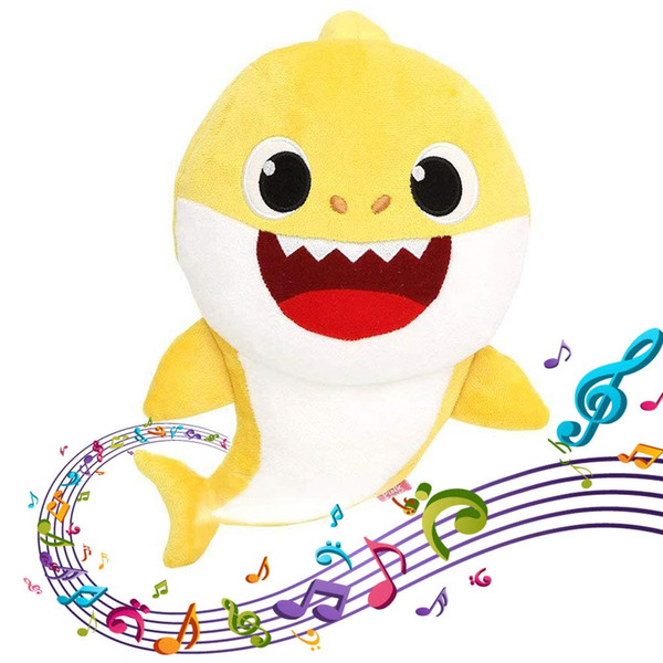 3 Color 30cm Baby Shark Plush Toys with Music Led light Cartoon Stuffed Lovely Animal Soft Dolls Music Shark Plush Animals Party Favor 60pcs