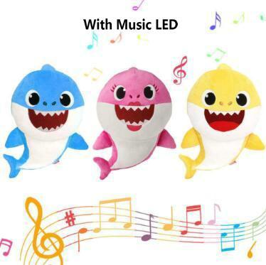 3 Colors 30cm Baby Shark Plush Toys with Music Led light Cartoon Stuffed Lovely Animal Soft Dolls Music Shark Plush Animals Party Favor 6pcs