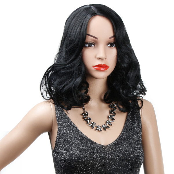 REAMIC Black Short Wave Wigs Afro Wavy Wigs Glueless Synthetic Hair Wigs in Daily Dress Up for Women with Natural Hairline (Black,16