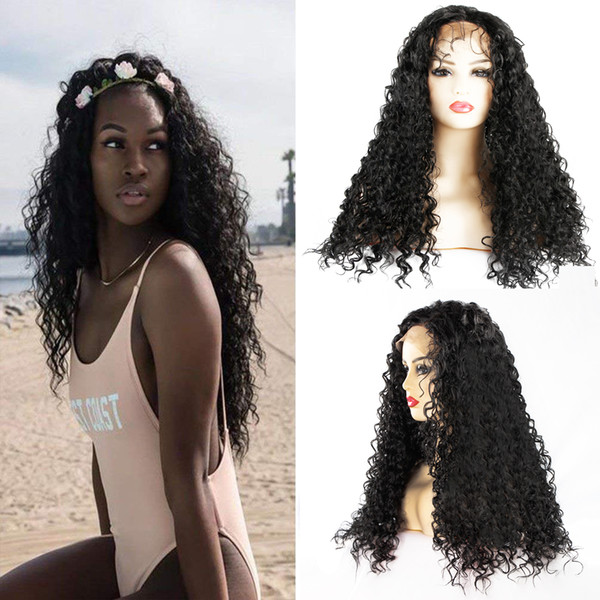 REAMIC Kinky Curly Hair Style Black Hair Lace Front Wig for Women Synthetic Lace Front Wigs with Baby Hair