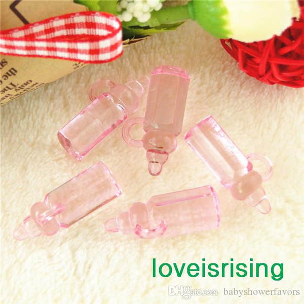 New Arrivals--200pcs Mini Acrylic Clear Pink Baby Bottles Baby Showers Favors~Cute Charms ~cupcake decorating