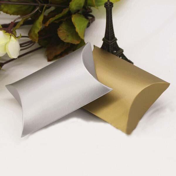 New Arrivals--100Pcs/lot Silver/gold colors Pillow candy Box Gift Box For Baby Shower Wedding Favors Boxes Supplies