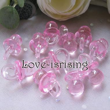 Free shipping-100pcs Mini Acrylic Clear Pink Baby Pacifier Baby Shower Favors~Cute Charm-New Arrival