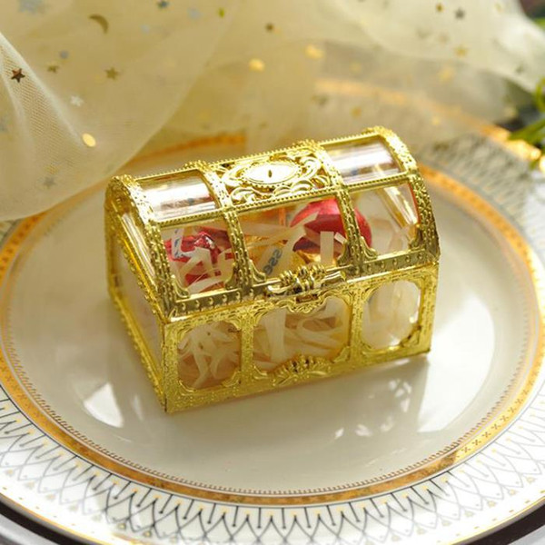 20pcs Top Grade treasure box Gold Transparent Plastic Wedding Gift Boxes Baby Shower Candy Packaging jewellery box