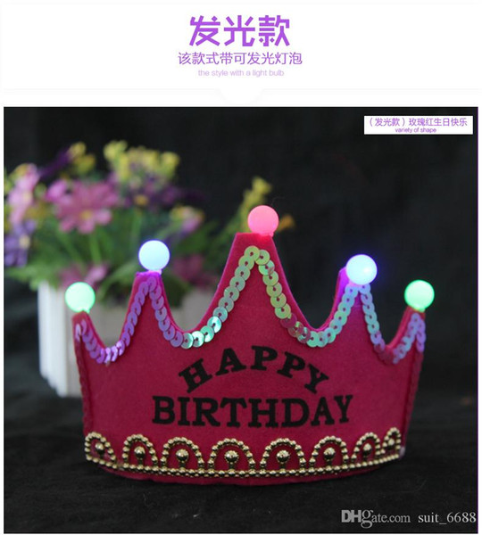 free shipping factory selling Hot Birthday hat Birthday party hats emitting tiara crown hat crown Children's birthday hat free shipping