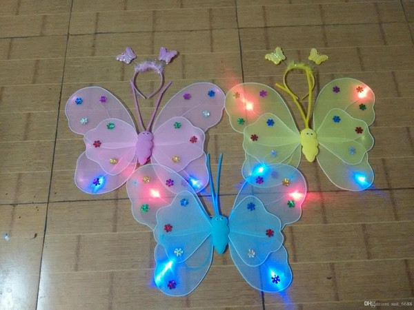 free shipping factory selling Hot Double Butterfly Wings Children's costumes performing props luminous angel wings children's toys wholesale