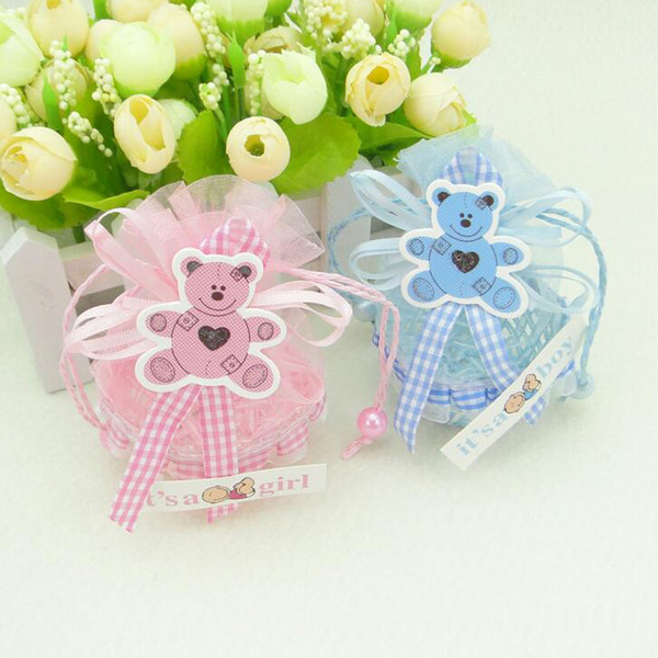 New Arrival-24pcs Blue/Pink Color Yarn Basket Candy Box Boy Girl Gift Bags Baby Shower Birthday Party Decorations Supplies