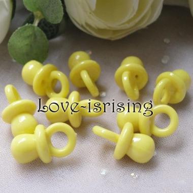 Free shipping--100pcs Mini Acrylic Solid Yellow Baby Pacifier Baby Shower Favors~Cute Charms ~cupcake decorating