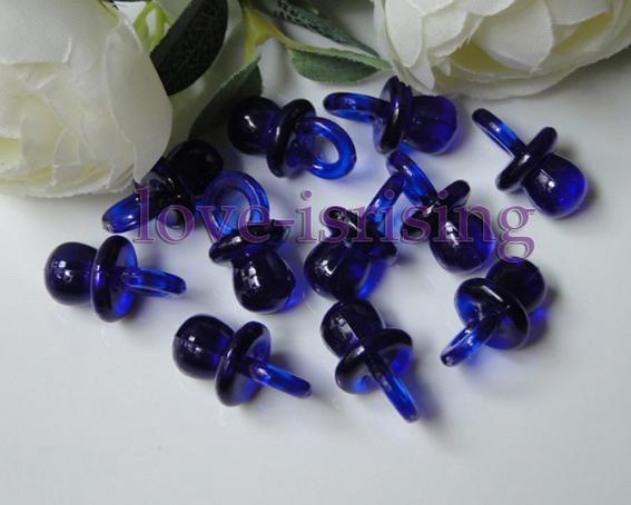 Free shipping--100pcs Mini Acrylic Clear Dark Blue Baby Pacifier Baby Shower Favors~Cute Charms ~cupcake decorating