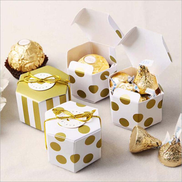 100pcs Mini Lovely Gold Round Dot Gold Striped Paper Candy Boxes For Baby Shower gift box Birthday Wedding Party Favor Box