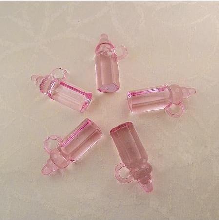 Free shipping- Please Contact US-100pcs Mini Acrylic Clear Pink Baby Bottles Baby Showers Favors~Cute Charms ~cupcake decorating