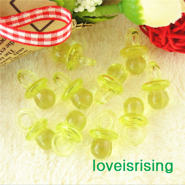 Free shipping--500pcs Mini Acrylic Clear Citrine Yellow Baby Pacifier Baby Shower Favors~Cute Charms ~cupcake decorating