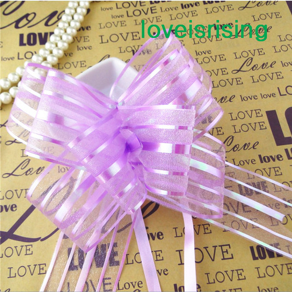 Tracking Number--50pcs/lot 5cm Large Size lavender Organza Pull Bows For Wedding Car Decor Wedding Organza Pull Flower Ribbons Gift Wrap