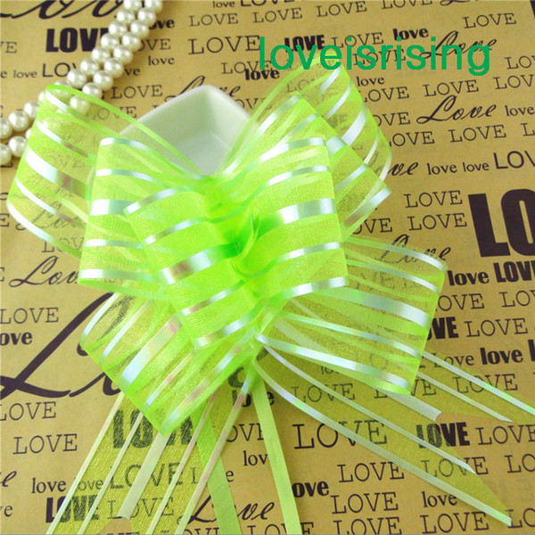 Lowest Price--50pcs/lot 5cm Large Size light green Color Organza Pull Bows For Wedding Car Decor Wedding Organza Pull Ribbons Gift Wrap