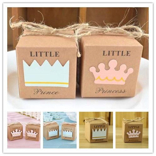 New Arrivals--50pcs/lot Little Prince or Princess Crown Kraft Paper Favor Boxes gift boex Baby Shower Birthday candy box