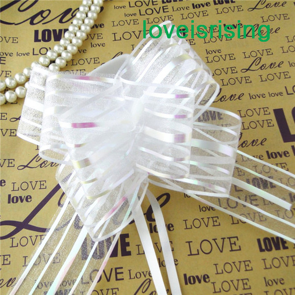 12 colors--50pcs/lot 5cm Large Size White Color Organza Pull Bows For Wedding Car Decor Wedding Organza Pull Flower Ribbons Gift Wrap