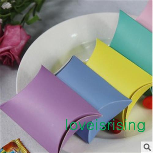 50pcs Pink/Lavender/Yellow/Sky Blue/robin egg blue Colorful Paperboard Pillow Shape Candy Box for Wedding Christmas Decor Sweets Gift Pouch